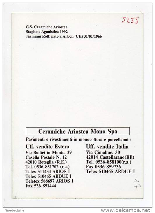 Cyclisme - Järmann Rolf, Ceramiche Ariostea 1992 - Cycling