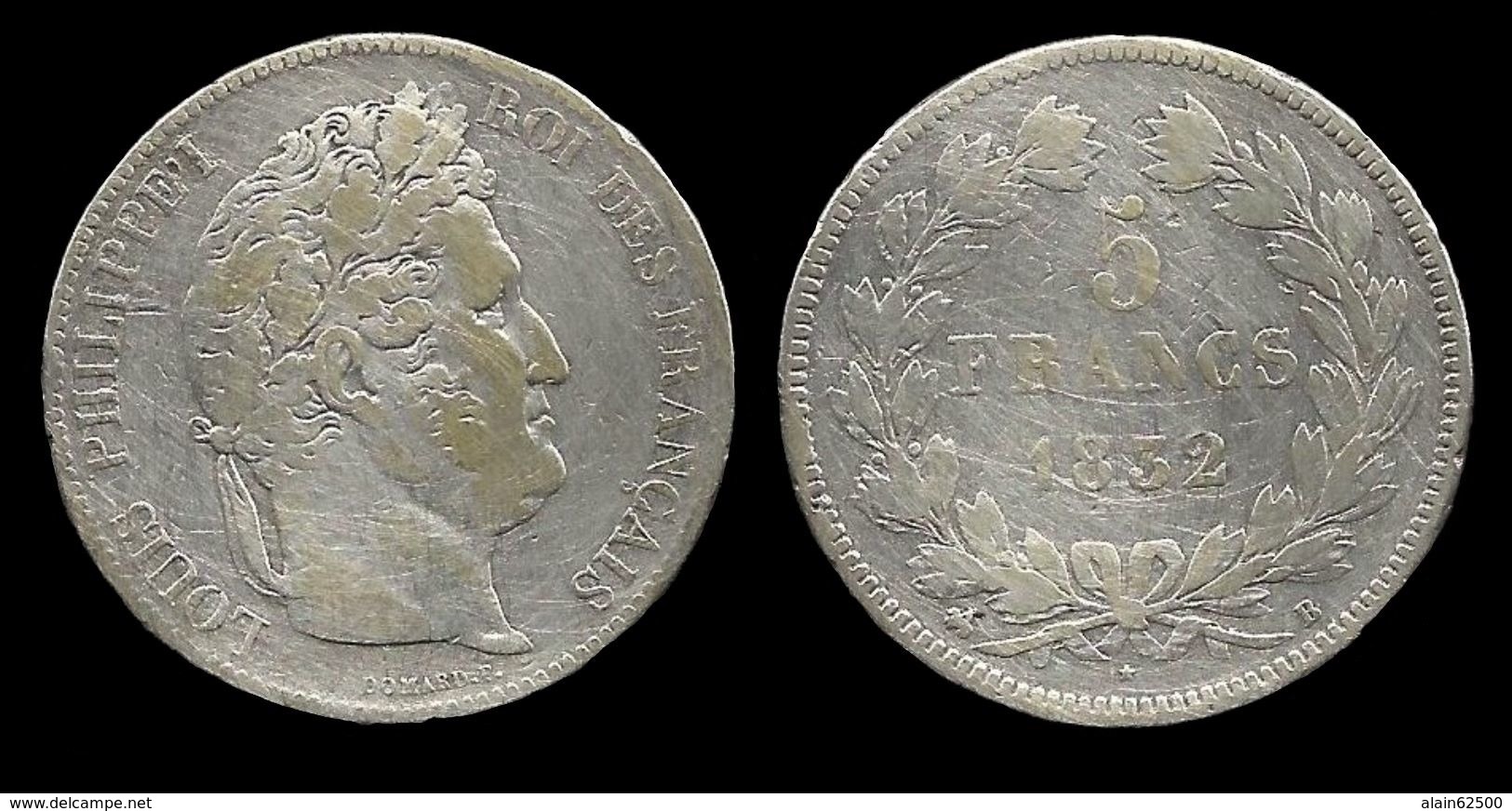 LOUIS - PHILIPPE I . 5 FRANCS . TÊTE LAUREE . 1832 B . ( ROUEN ). TRANCHE EN RELIEF . - 5 Francs