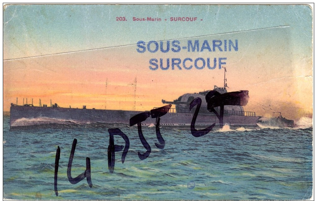 SOUS MARIN SURCOUF Griffe Sur Carte Postale Vierge - Poste Navale