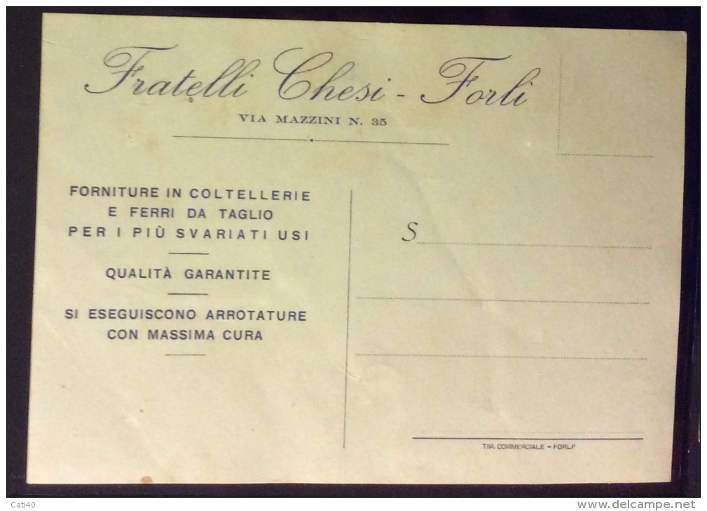 FORLI' 1938 - FRATELLI GHESI PREMIATA ARROTERIA COLTELLERIA E FERRI DA TAGLIO - UNA CARTOLINA ED UN BIGLIETTO - Werbepostkarten