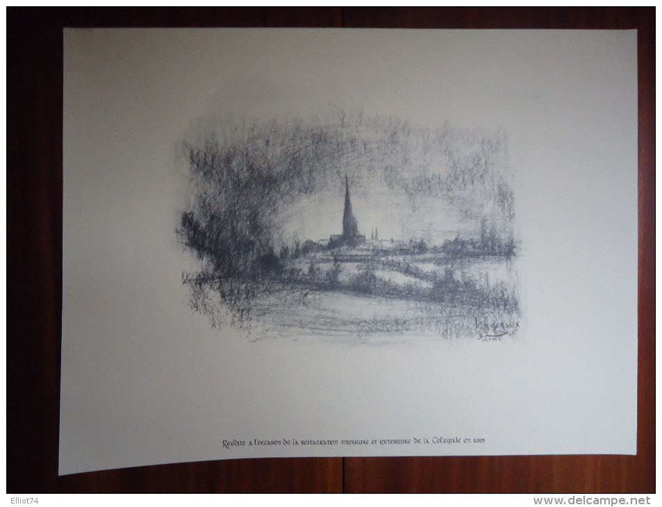 LOBBES - COLLEGIALE ST URSMER VUE DE LOIN (PAYSAGE) - Lithographie De BEN GENAUX - Réedition De 2005 - Lithographies