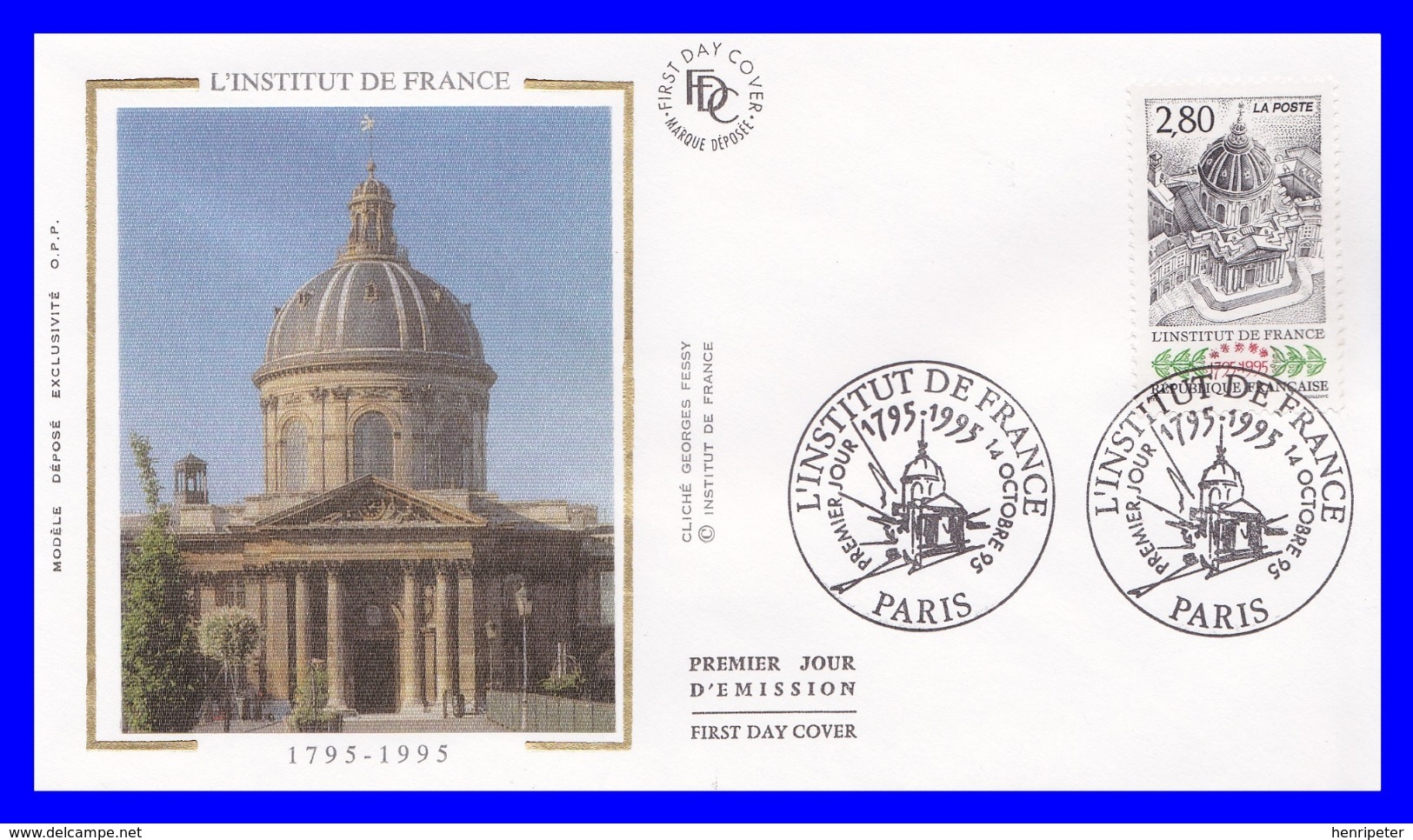 2973 (Yvert) Sur FDC Illustrée Sur Soie Paris - Bicentenaire De L´Institut De France - France 1995 - 1990-1999