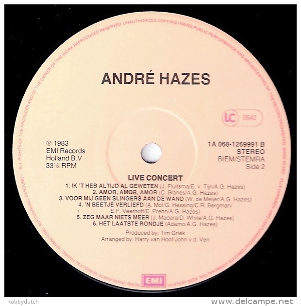 * LP *  ANDRE HAZES - LIVE CONCERT (Holland 1983 EX-!!!) - Andere - Nederlandstalig