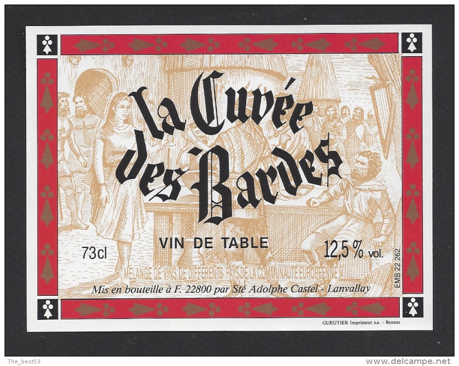 Etiquette De Vin De Table 73 Cl  -   La Cuvée Des Bardes  -   Thème Musique  -   A. Castel  à  Lanvallay  (22) - Musique