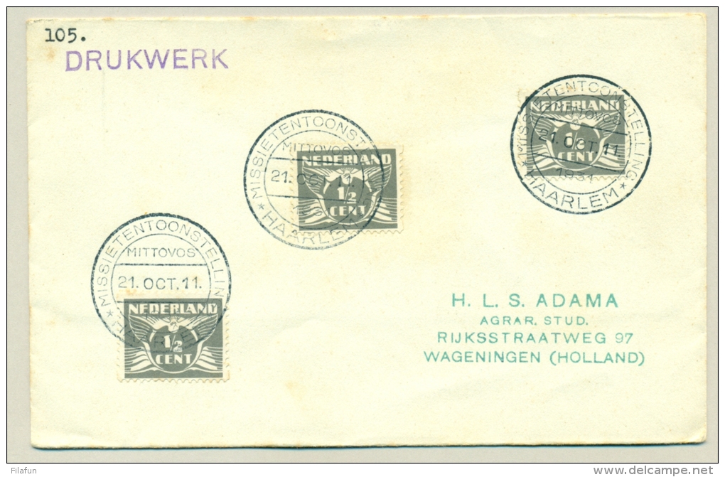 Nederland - 1931 - 3x Stempel Missietentoonstelling Haarlem Op Drukwerkje - Poststempels/ Marcofilie