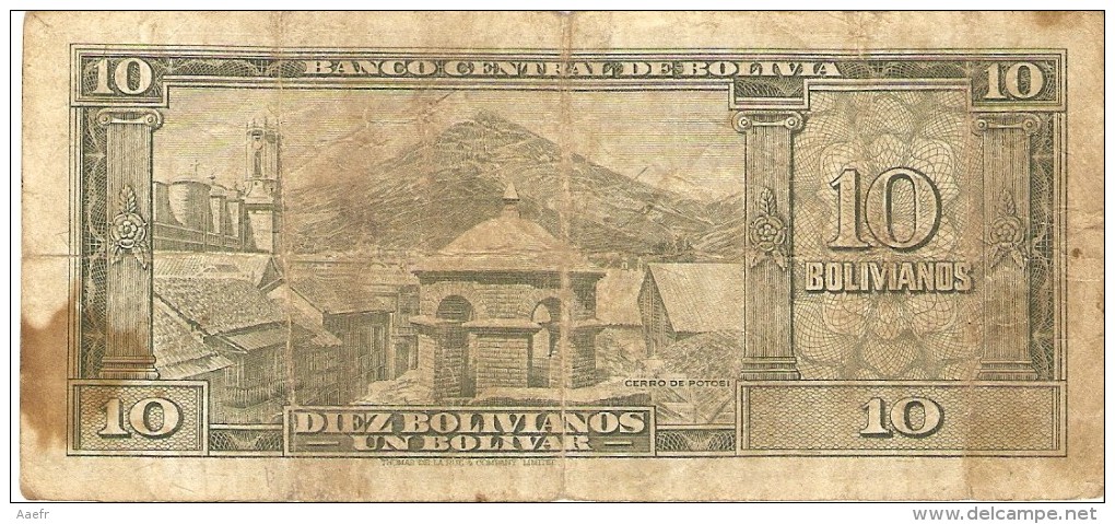 Billet - BOLIVIE -  10 Bolivianos - 20.12.1945 - Série C - Banco Central De Bolivia - Bolivia