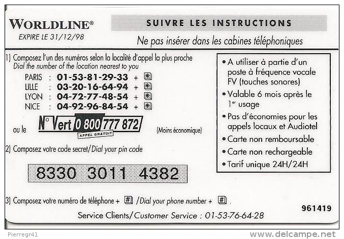 CARTE-PREPAYEE-60U-WORLDLINE-La TERRE-Exp 31/12/98- T B E-RARE- - Autres & Non Classés