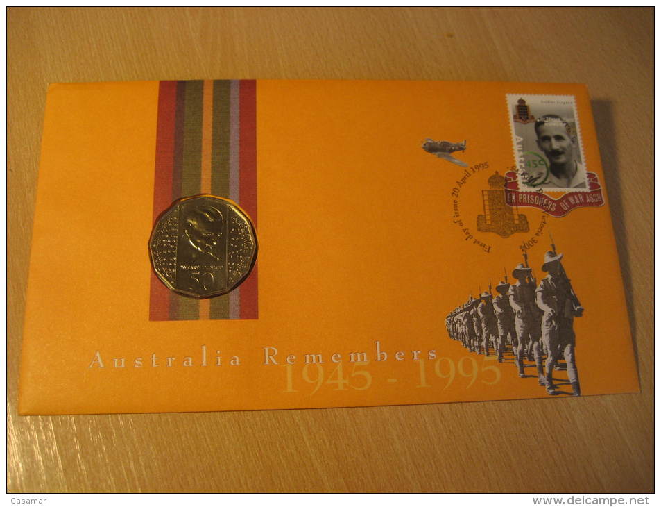 KM#294 Unc AUSTRALIA Remembers 50 Cts 1995 QEII WWII Militar War Coin + Fdc Cover - 50 Cents