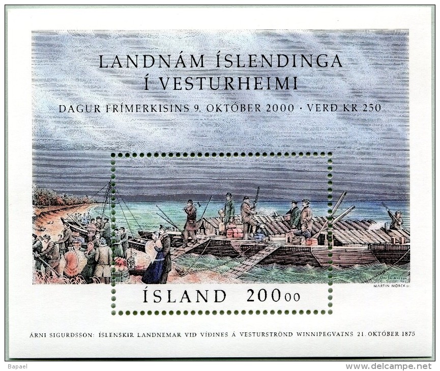 N° Yvert 27 - Bloc Timbre D´Islande (2000) - MNH - Débarquement Émigrants Islandais Winnipy Lac Manitoba (2) (JS) - Ungebraucht