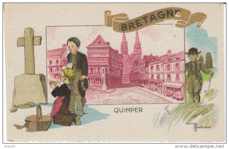 Bretagne, Quimper, Marechaux Artist Signed Image, C1930s Vintage Postcard - Bretagne