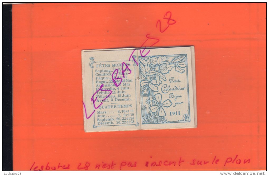 AGENDA De Poche PETIT FORMAT  CALENDRIER  BIJOU 1911  Papeterie , Librairie MESNEL       Nov  2015  Boit Cal - Petit Format : 1901-20