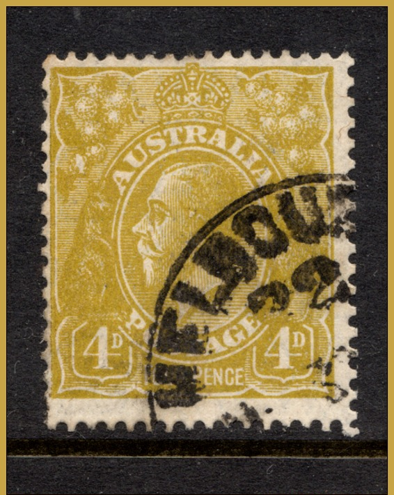 Australia    1926   "4d  Yellow Olive KGV   Sm Multi Perf 13.5 X 12.5"    VFU   (0) - Used Stamps