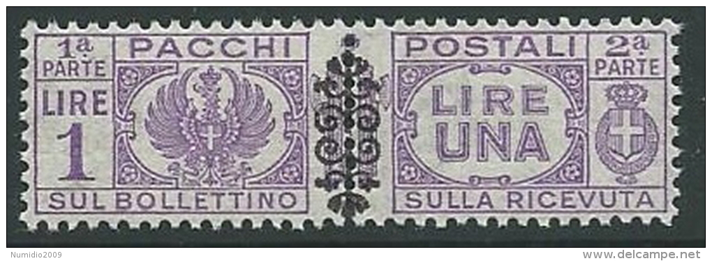 1945 LUOGOTENENZA PACCHI POSTALI 1 LIRA MNH ** - SV13 - Paketmarken