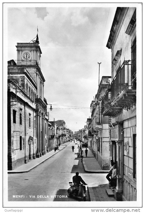 02746 "(POTENZA) MELFI - VIA DELLA VITTORIA" ANIMATA, VESPA, FRANCOB. 1959 1° GIORNATA CART. SPED. - Potenza