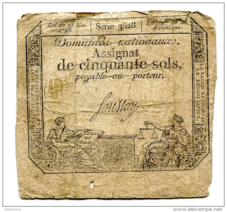 Assignat De 50 Sols  Signature Faussay   1793   VOIR DESCRIPTIF §§§ - Assignats & Mandats Territoriaux