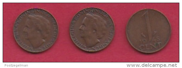 NEDERLAND, 1948, 3 Coins Of 1 Cent, Queen Wilhelmina, Bronze, C2746 - 1 Cent