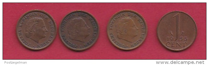 NEDERLAND, 1956, 4 Coins Of 1 Cent, Queen Juliana, Bronze, C2754 - 1948-1980 : Juliana