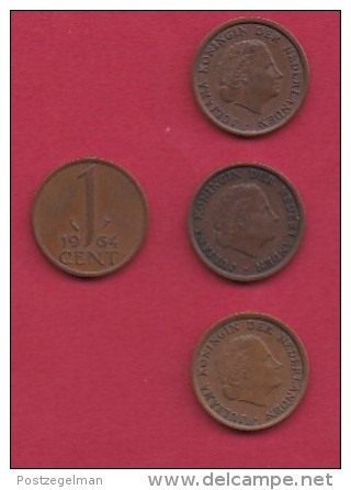 NEDERLAND, 1964, 4 Coins Of 1 Cent, Queen Juliana, Bronze, C2762 - 1948-1980 : Juliana