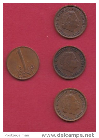 NEDERLAND, 1966, 4 Coins Of 1 Cent, Queen Juliana, Bronze, C2764 - 1948-1980 : Juliana