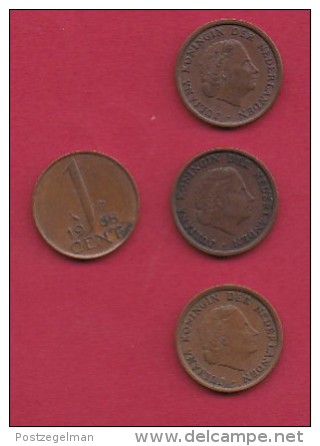 NEDERLAND, 1968, 4 Coins Of 1 Cent, Queen Juliana, Bronze, C2766 - 1948-1980 : Juliana