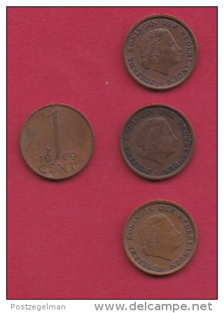 NEDERLAND, 1969, 4 Coins Of 1 Cent, Queen Juliana, Bronze, C2767 - 1948-1980 : Juliana