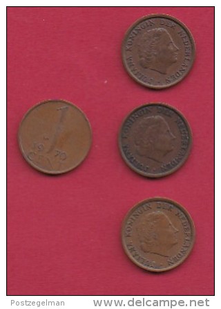 NEDERLAND, 1970, 4 Coins Of 1 Cent, Queen Juliana, Bronze, C2768 - 1948-1980 : Juliana