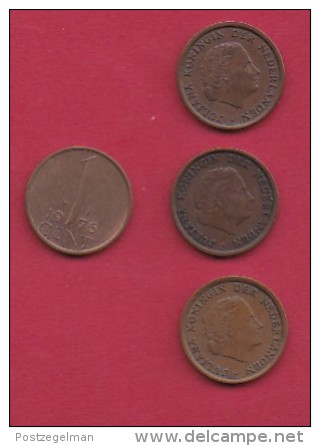 NEDERLAND, 1976, 4 Coins Of 1 Cent, Queen Juliana, Bronze, C2774 - 1948-1980 : Juliana