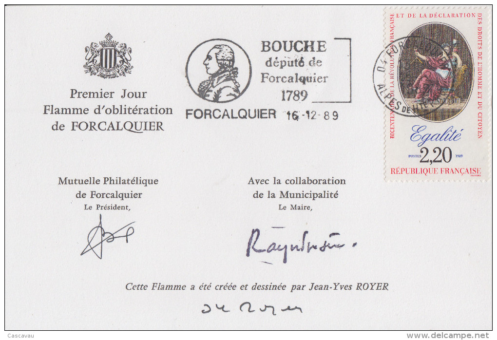 Carte  1789   Député  BOUCHE    FORCALQUIER   1989 - Rivoluzione Francese