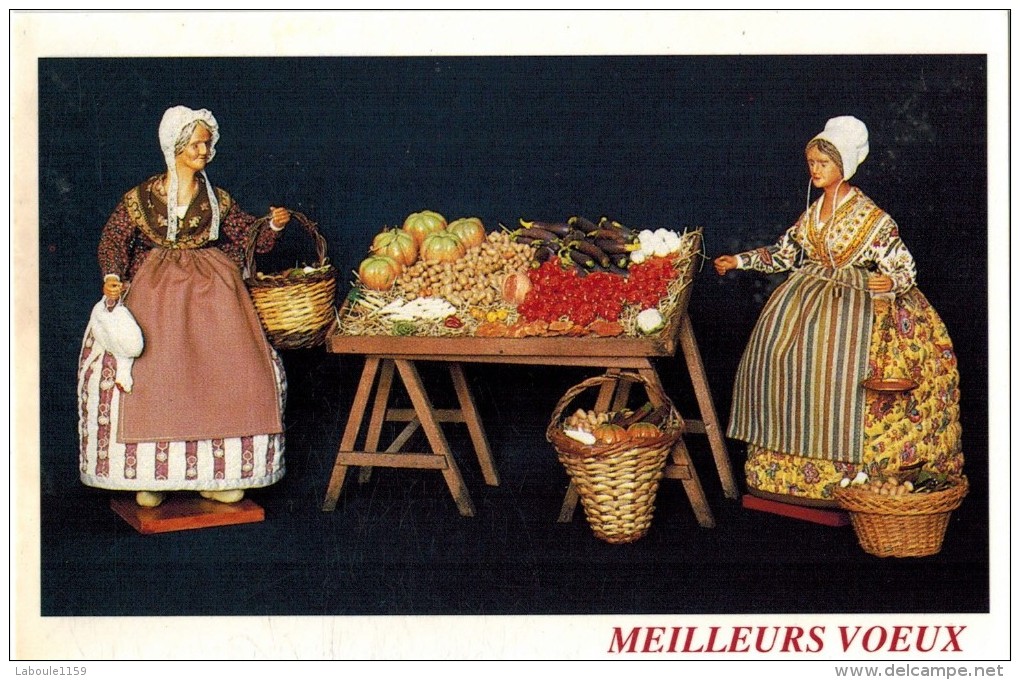 FANTAISIE SEMI MIGNONNETTE FOLKLORE : " Meilleurs Voeux " - Petits Métiers Vendeuses Potirons Tomates Volailles - Venters
