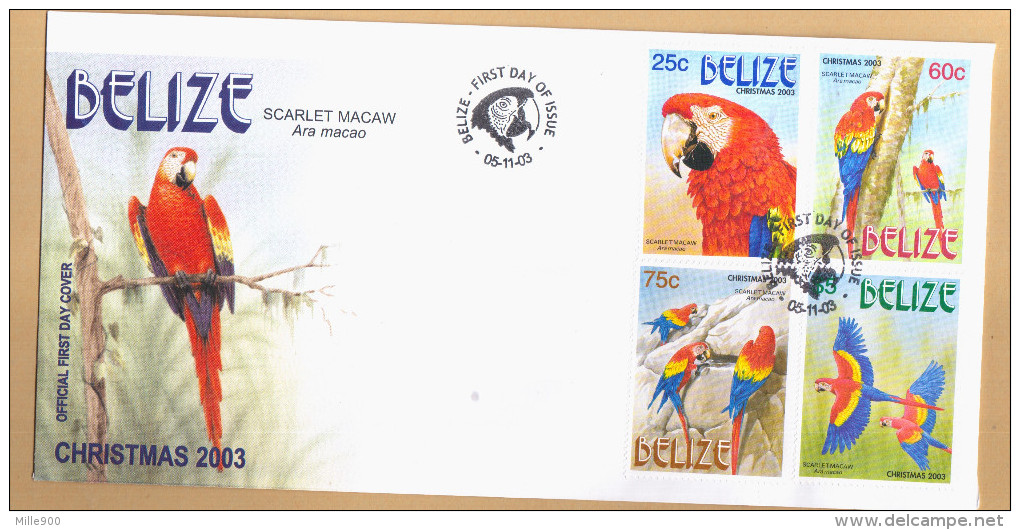 BELIZE - FDC 2003 - CHRISTMAS - SCARLET MACAW - ARA MACAO - Belize (1973-...)