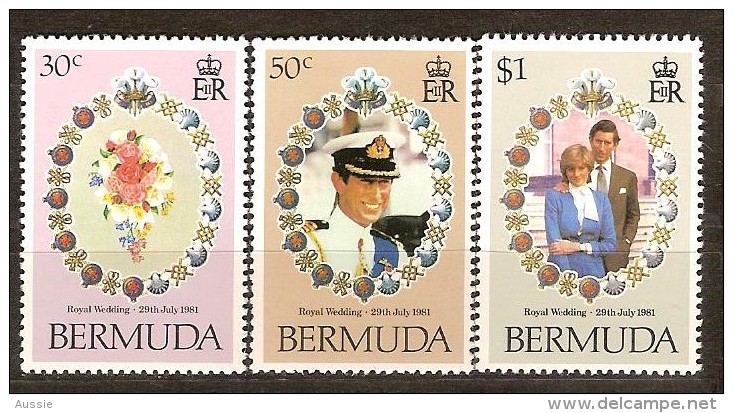 Bermuda 1981 Yvertn° 402-404***  MNH Cote 4,75 Euro Prince Charles Et Diana - Bermudes