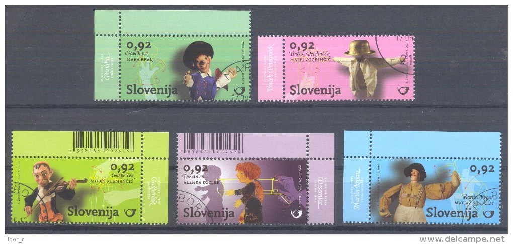 Slovenia Slovenie Slowenien 2010 Used CTO Mi. 854 - 858: Puppets Art Violine; Marionete; Shadow Puppet; Stick Puppet - Marionnettes