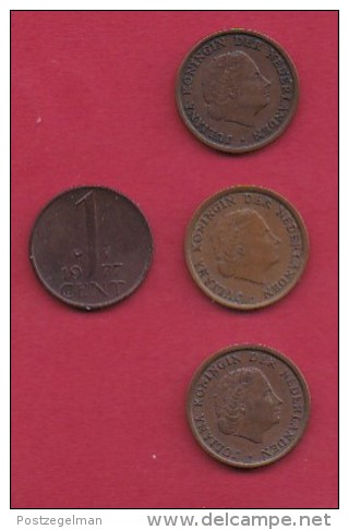 NEDERLAND, 1977, 4 Coins Of 1 Cent, Queen Juliana, Bronze, C2780 - 1948-1980 : Juliana