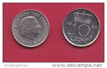 NEDERLAND, 1980, 2 Coins Of 10 Cent, Queen Juliana,   KM 182, C3064 - 1948-1980 : Juliana