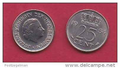 NEDERLAND, 1954, 1 Coin Of 25 Cent, Queen Juliana,   C3066 - 1948-1980 : Juliana