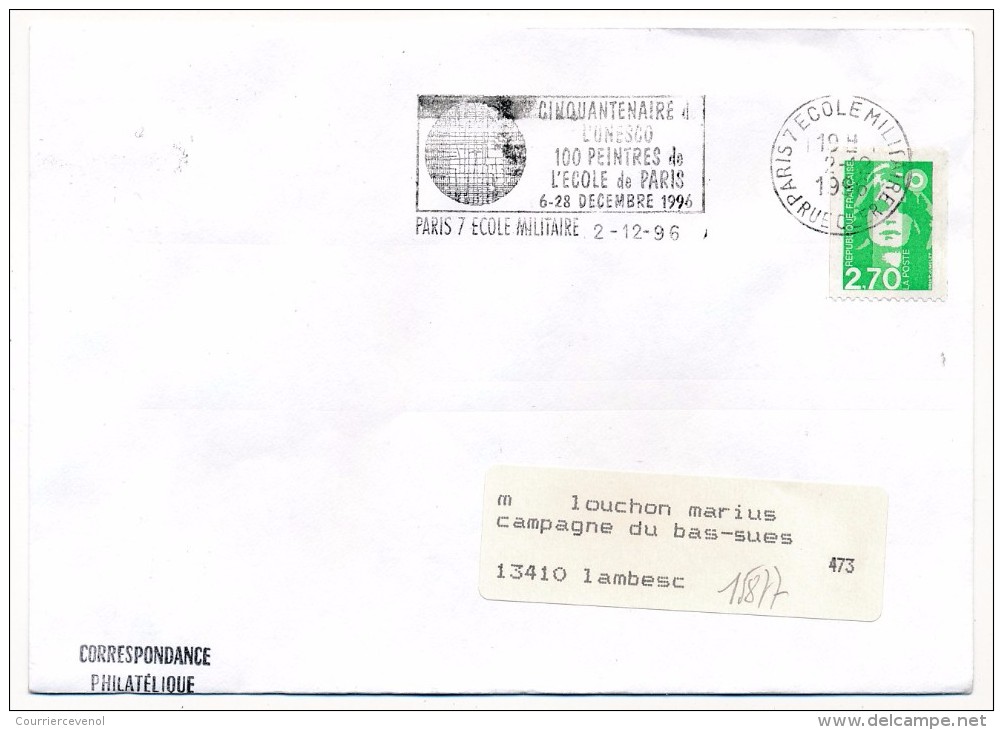 OMEC S/enveloppe => Cinquantenaire De L'Unesco - 100 Peintres De L'Ecole De Paris - 1996 Paris 7 Ecole Militaire - Altri & Non Classificati