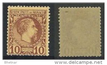 Monaco YT 4 " Prince Charles III 10c. Lilas-brun " 1885 Neuf * - Neufs