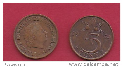 NEDERLAND, 1974, 2 Coins Of 5 Cent, Queen Juliana, Bronze, KM 181,  C3182 - 1948-1980 : Juliana