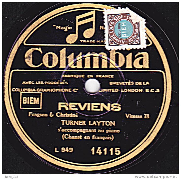 78 Tours - Columbia 14115 - LAYTON & JOHNSTONE  THE MAN I LOVE -TURNER LAYTON REVIENS En Français - 78 T - Disques Pour Gramophone