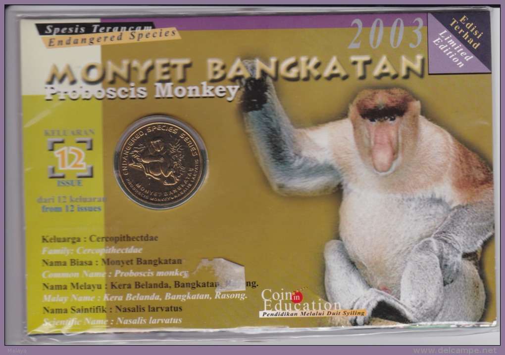 Malaysia 2003 25 Cent Nordic Gold Coin BU 25 Cent Animal  2003 Proboscis Monkey - Malasia