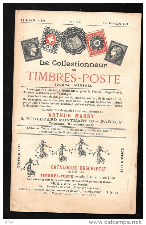 N°396 - 1 Er Octobre 1913 - Le Collectionneur De Timbres-poste - Arthur Maury  - Vifgo501 - Français (jusque 1940)