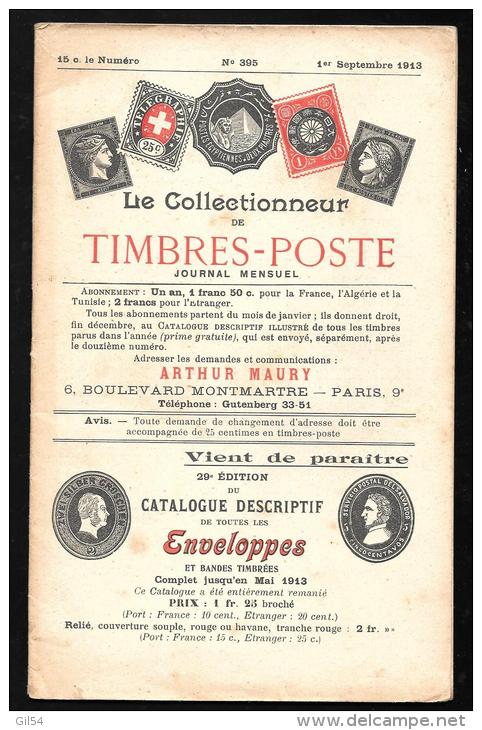 N°395 - 1 Er Septembre  1913 - Le Collectionneur De Timbres-poste - Arthur Maury  - Vifgo502 - Français (jusque 1940)
