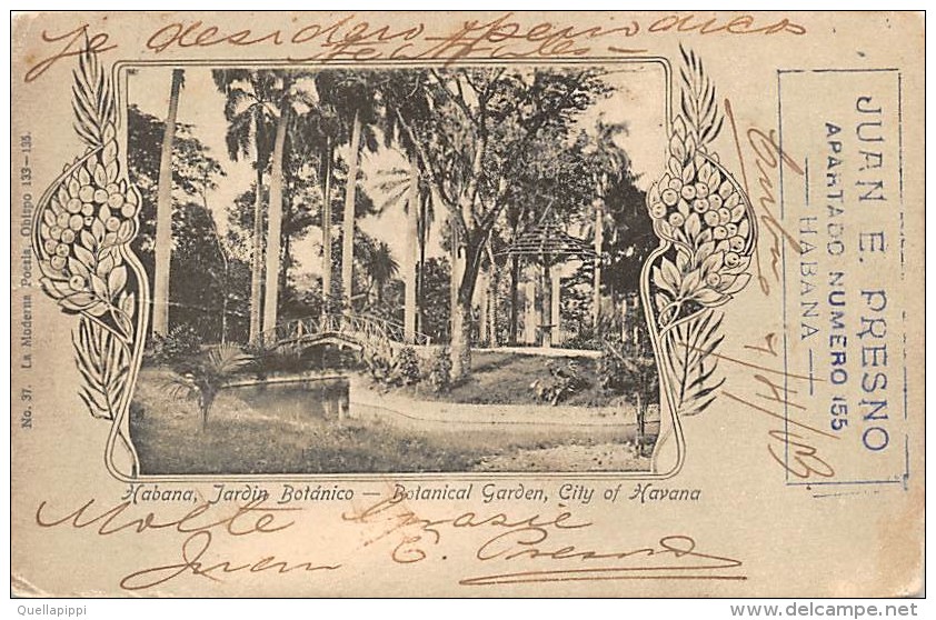 02787 "HABANA JARDIN BOTANICO - JUAN E. PRESNO - APARTADO N° 155"    CART. SPED. 1903 - Cuba