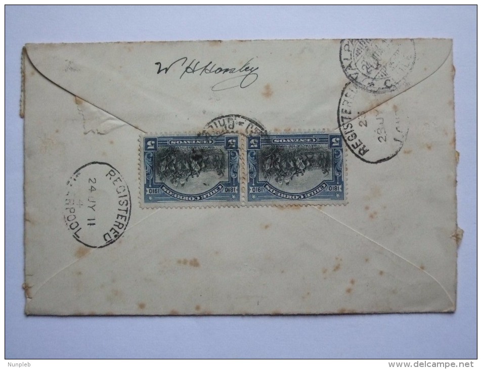 CHILE 1911 REGISTERED COVER FROM VALPARAISO VIA BUENOS AIRES TO LIVERPOOL - Chile