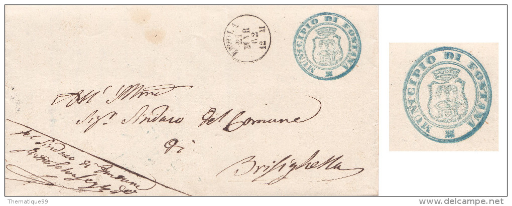 Lettre Préphilatélique D'Italie (1862) En Franchise Postale : Thème Fontaine, Eau - Fountain Water - Non Classés