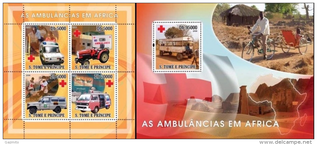 S. Tomè 2008, Ambulances Of Africa, Red Cross, 4val In BF +BF - First Aid