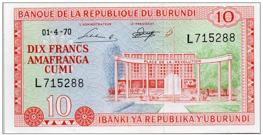 BURUNDI : 10 Francs 1970 (unc/aunc+) - Burundi