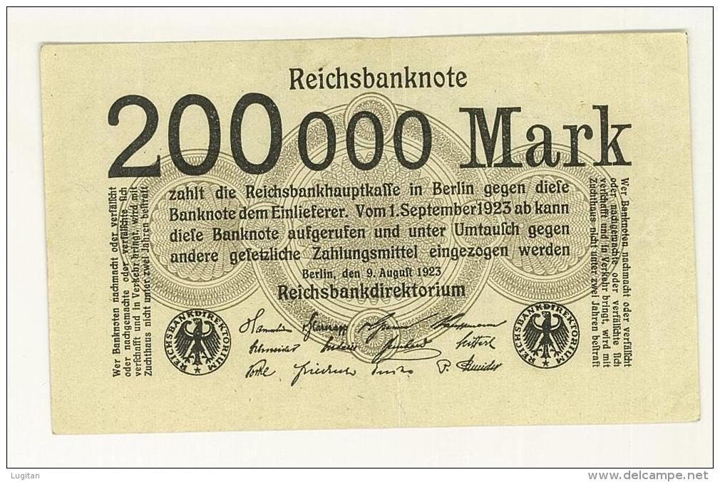 GERMANIA -  REICHSBANKNOTE 200000 Mark 9.8. 1923 VF #99b - PERIODO INFLAZIONE - STAMPA SOLO AL VERSO - SPL - Altri & Non Classificati