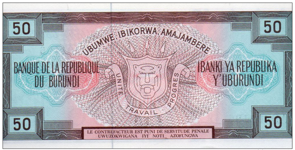 BURUNDI : 50 Francs 1977 (unc) - Burundi