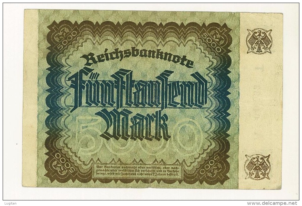 GERMANIA - 5000 Mark, Reichsbanknote 1923 - PERIODO INFLAZIONE - A 040533 T - SPL - 5000 Mark